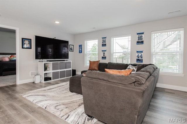 509 Spruce Hollow Ct, Wentzville, MO 63385 - living room featuring wood finished floors and recessed lighting