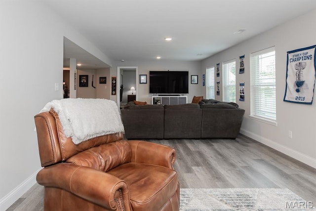509 Spruce Hollow Ct, Wentzville, MO 63385 - living room featuring light wood-type flooring and recessed lighting