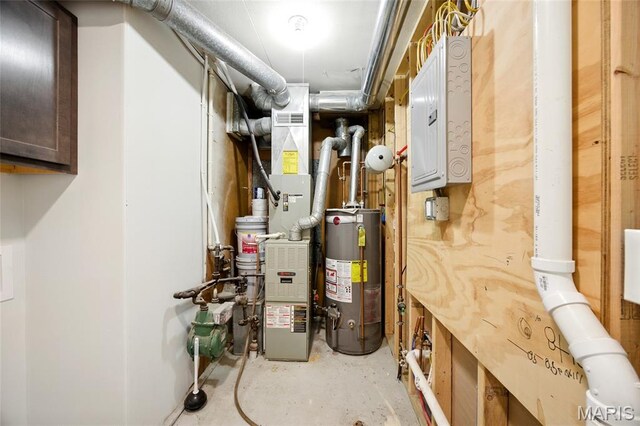 7825 Delmont St, Saint Louis, MO 63123 - utility room with gas water heater and electric panel