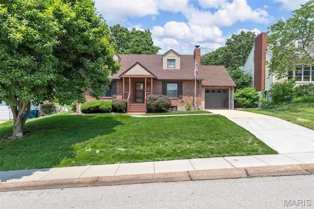 914 Trelane Ave, Crestwood, MO 63126 - cape cod home with an attached garage, a front lawn, driveway, brick siding, and roof with shingles