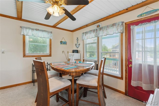 614 Main St, Keyesport, IL 62253 - carpeted dining area with a ceiling fan and beamed ceiling