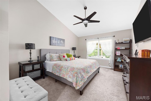815 Mule Creek Dr, Wentzville, MO 63385 - bedroom featuring light colored carpet, a ceiling fan, and high vaulted ceiling