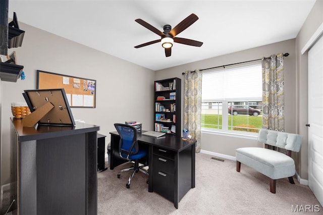 815 Mule Creek Dr, Wentzville, MO 63385 - office area featuring a ceiling fan and light colored carpet