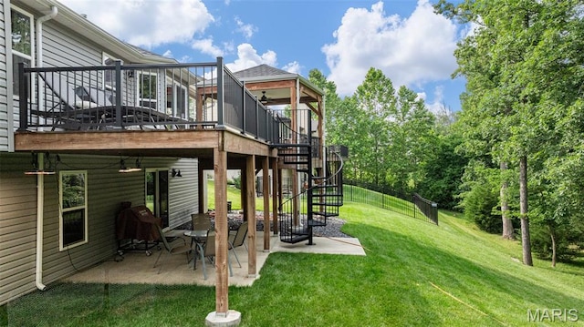 815 Mule Creek Dr, Wentzville, MO 63385 - view of yard with ceiling fan, a patio, stairway, and a deck