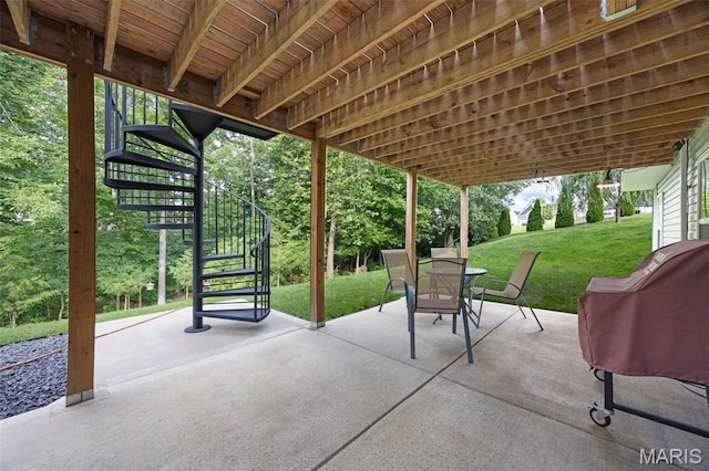 815 Mule Creek Dr, Wentzville, MO 63385 - view of patio / terrace featuring stairway, outdoor dining space, and a grill