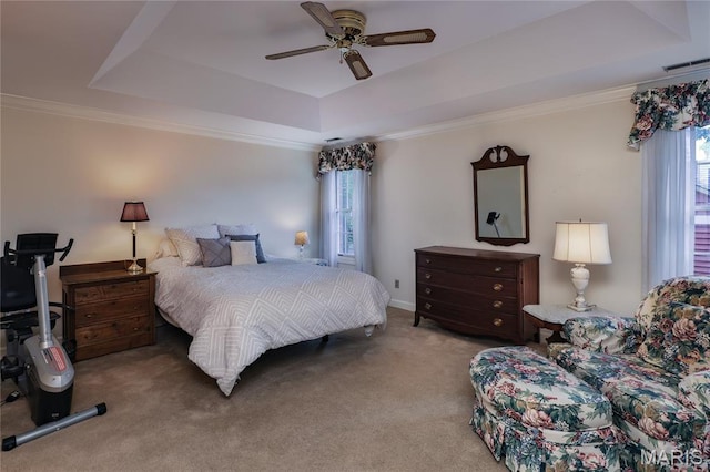 210 N Taylor Ave Unit C, Kirkwood, MO 63122 - bedroom with a raised ceiling, carpet, ornamental molding, and a ceiling fan