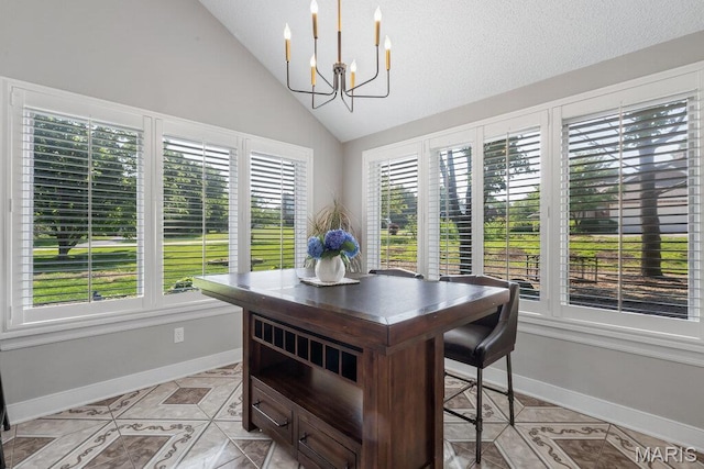 108 Lucys Lndg, Waterloo, IL 62298 - office featuring light tile patterned floors, a chandelier, and vaulted ceiling