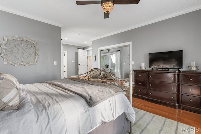 108 Lucys Lndg, Waterloo, IL 62298 - bedroom with wood finished floors, crown molding, recessed lighting, and a ceiling fan