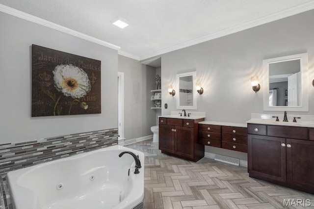 108 Lucys Lndg, Waterloo, IL 62298 - bathroom featuring ornamental molding, vanity, and a jetted tub
