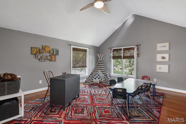 108 Lucys Lndg, Waterloo, IL 62298 - living room featuring a ceiling fan, wood finished floors, lofted ceiling, and a textured ceiling