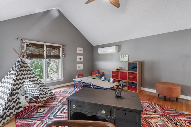 108 Lucys Lndg, Waterloo, IL 62298 - office space featuring a wall mounted air conditioner, wood finished floors, vaulted ceiling, and a ceiling fan