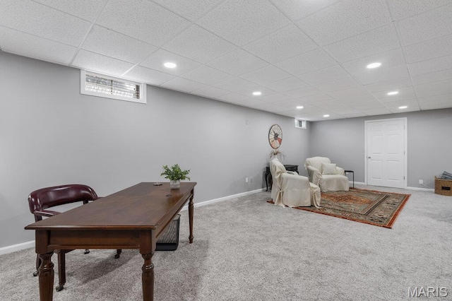 108 Lucys Lndg, Waterloo, IL 62298 - home office featuring carpet, a paneled ceiling, and recessed lighting