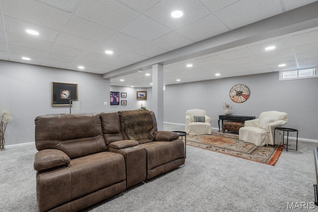108 Lucys Lndg, Waterloo, IL 62298 - living room with carpet flooring, a drop ceiling, and recessed lighting