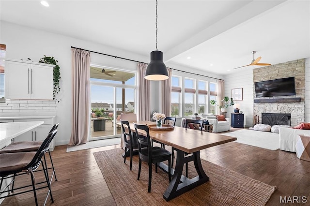 932 Colebrook Ct, Lake St Louis, MO 63367 - dining area with a ceiling fan, plenty of natural light, dark wood-style flooring, and recessed lighting