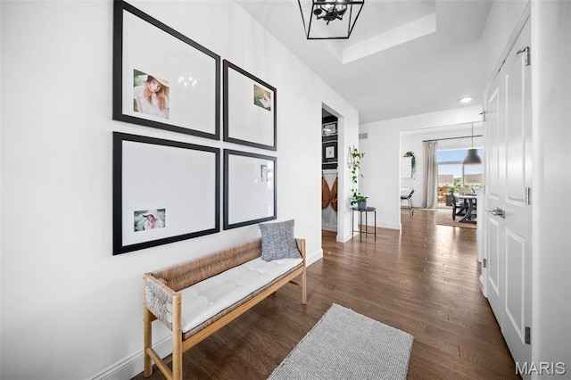 932 Colebrook Ct, Lake St Louis, MO 63367 - corridor with wood finished floors, recessed lighting, and a chandelier