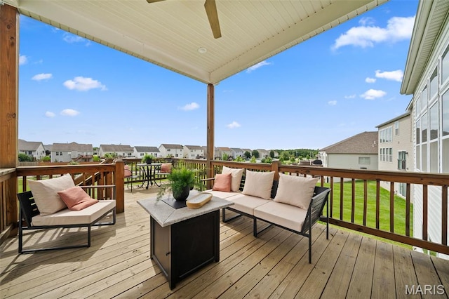 932 Colebrook Ct, Lake St Louis, MO 63367 - wooden deck featuring an outdoor hangout area, a residential view, and ceiling fan