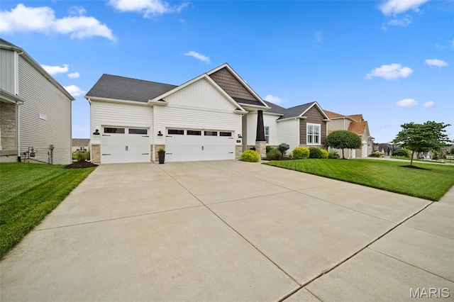 932 Colebrook Ct, Lake St Louis, MO 63367 - craftsman inspired home featuring driveway, a garage, a front yard, board and batten siding, and stone siding