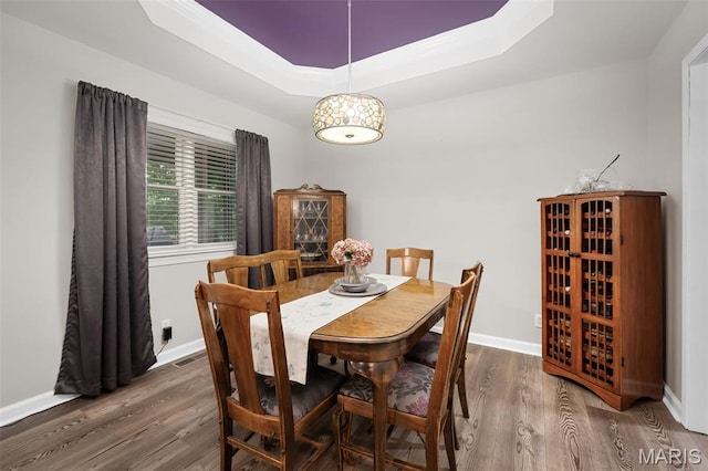 20220 Inverness Dr, Marthasville, MO 63357 - dining space with wood finished floors and a tray ceiling