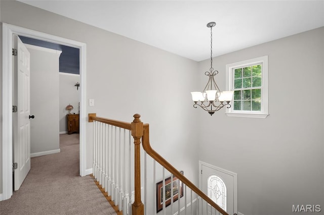 20220 Inverness Dr, Marthasville, MO 63357 - corridor featuring an upstairs landing, a chandelier, and carpet
