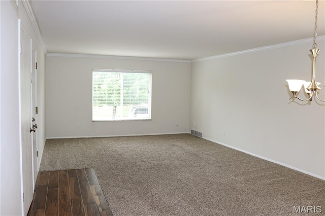 12574 Chardin Pl Unit 1, Tesson Ferry Township, MO 63128 - unfurnished room with a chandelier, crown molding, and dark wood finished floors