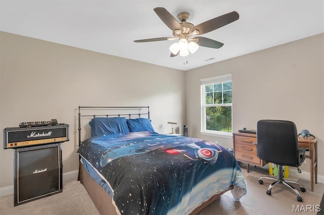 306 Essen Ln, Ballwin, MO 63021 - bedroom with light carpet and a ceiling fan