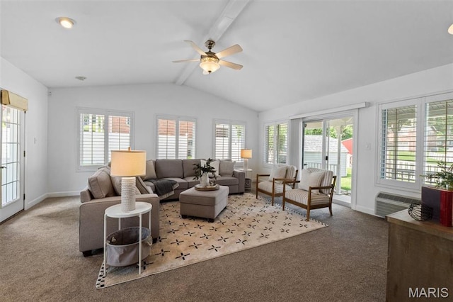 12330 Cape Cod Dr, Creve Coeur Township, MO 63146 - living area with healthy amount of natural light, carpet floors, a ceiling fan, and a wall mounted air conditioner