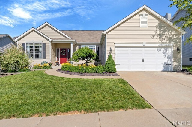 144 Wilmer Valley Dr, Wentzville, MO 63385 - single story home featuring a garage, a front yard, and driveway