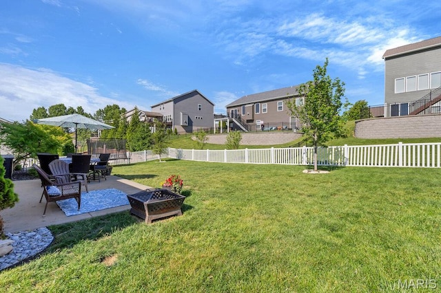 144 Wilmer Valley Dr, Wentzville, MO 63385 - fenced backyard with a patio area, a residential view, and a fire pit