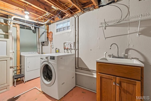 657 Lilac Ave, Webster Groves, MO 63119 - washroom featuring electric panel and washing machine and dryer
