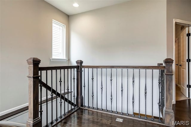 2216 Cournier St, Saint Charles, MO 63301 - corridor with an upstairs landing, wood finished floors, and recessed lighting