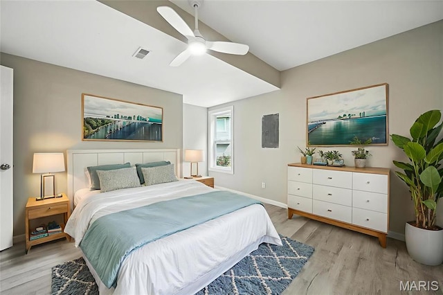 17 Eagles Way Ln, Lake St Louis, MO 63367 - bedroom featuring light wood-type flooring, electric panel, and ceiling fan