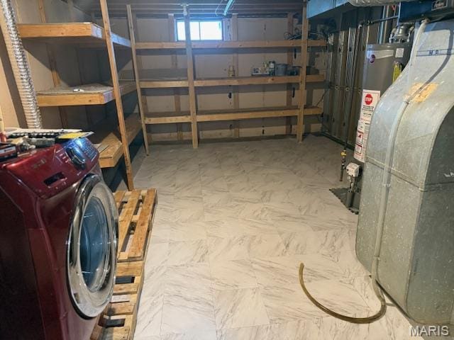 1496 Ville Rosa Ln, Hazelwood, MO 63042 - basement featuring gas water heater and washer / dryer