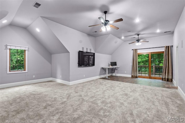 3046 Beaver Creek Cpe, Girardeau, MO 63701 - additional living space with lofted ceiling, plenty of natural light, carpet, ceiling fan, and recessed lighting