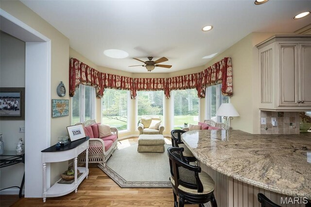 1417 Wheatfield Ln, Saint Albans, MO 63073 - living room featuring recessed lighting, ceiling fan, and light wood finished floors