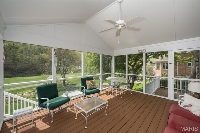 1417 Wheatfield Ln, Saint Albans, MO 63073 - sunroom / solarium featuring ceiling fan and vaulted ceiling