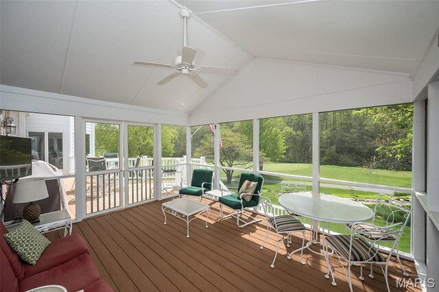 1417 Wheatfield Ln, Saint Albans, MO 63073 - sunroom / solarium featuring ceiling fan and vaulted ceiling