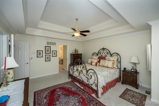 1417 Wheatfield Ln, Saint Albans, MO 63073 - carpeted bedroom featuring a raised ceiling, crown molding, and ceiling fan