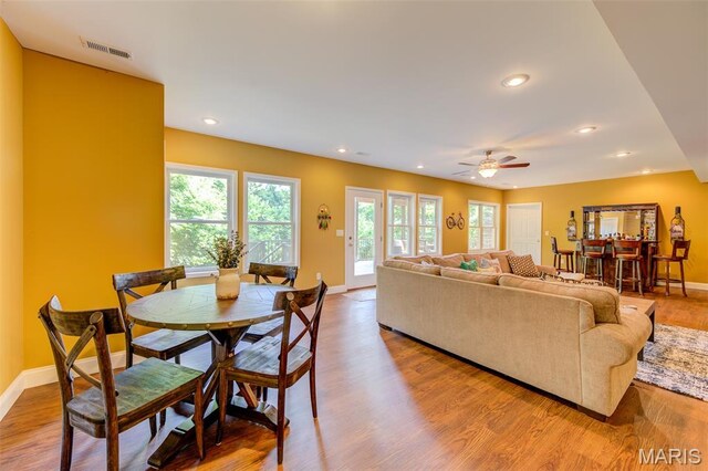4485 Killdeer Dr, Augusta, MO 63332 - dining area with wood finished floors, recessed lighting, and ceiling fan