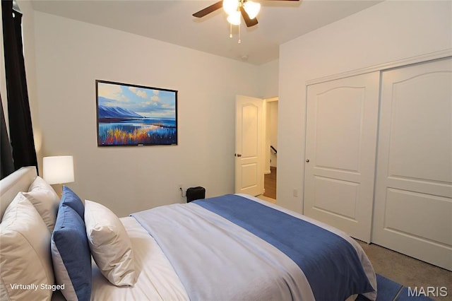241 Dell View Dr, Arnold, MO 63010 - bedroom featuring a closet, carpet floors, and ceiling fan