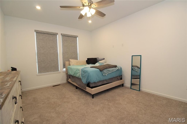 241 Dell View Dr, Arnold, MO 63010 - bedroom with light carpet, recessed lighting, and a ceiling fan