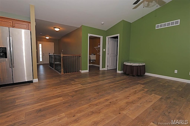 103 Redwood Ct Unit A, Park Hills, MO 63601 - empty room featuring lofted ceiling, dark wood-style flooring, and ceiling fan