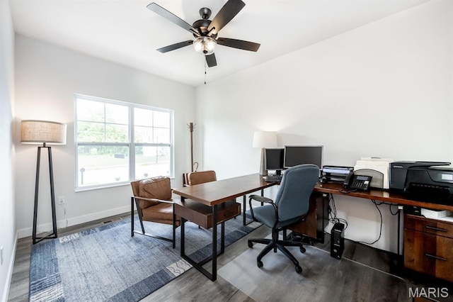 125 Chickasaw Ln, Ofallon, IL 62269 - office space with ceiling fan and dark wood finished floors