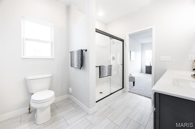 125 Chickasaw Ln, Ofallon, IL 62269 - bathroom with a shower stall, double vanity, and wood finish floors