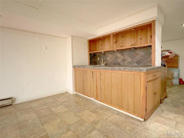 1001 Pike St, Saint Charles, MO 63301 - indoor wet bar featuring backsplash and light stone finish floors