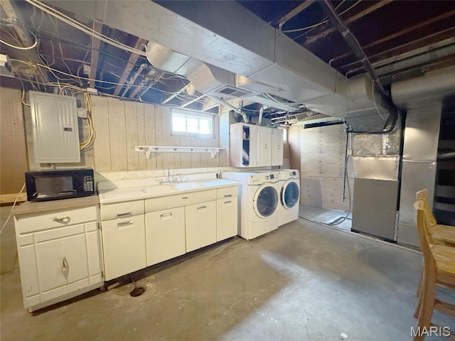 1001 Pike St, Saint Charles, MO 63301 - basement with independent washer and dryer, electric panel, and heating unit