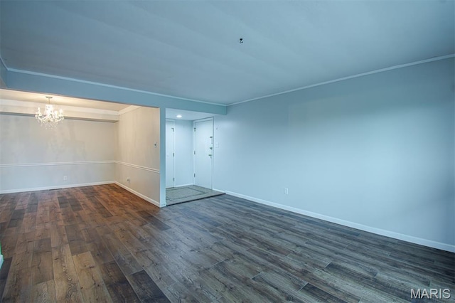 10344 Forest Brook Ln Unit C, Saint Louis, MO 63146 - empty room featuring dark wood-style floors, a chandelier, and ornamental molding