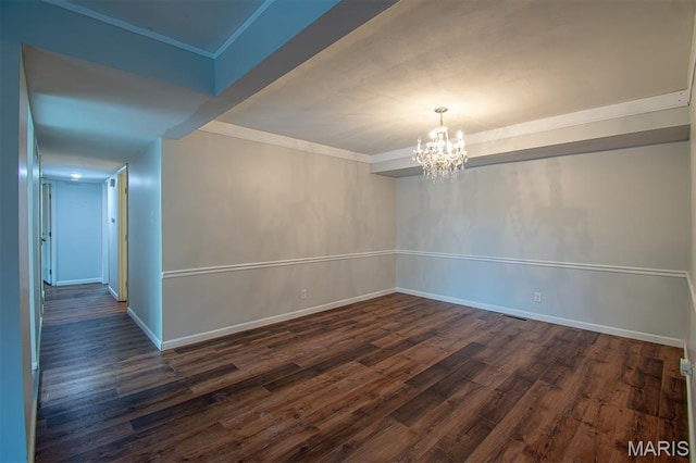 10344 Forest Brook Ln Unit C, Saint Louis, MO 63146 - empty room with a chandelier, dark wood-style flooring, and crown molding