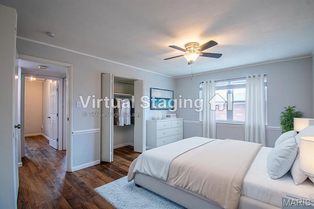10344 Forest Brook Ln Unit C, Saint Louis, MO 63146 - bedroom featuring dark wood finished floors, a ceiling fan, and ornamental molding