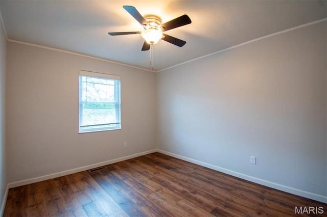 10344 Forest Brook Ln Unit C, Saint Louis, MO 63146 - empty room with ornamental molding, dark wood finished floors, and a ceiling fan