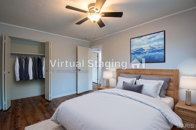 10344 Forest Brook Ln Unit C, Saint Louis, MO 63146 - bedroom featuring wood finished floors, a closet, ornamental molding, and ceiling fan